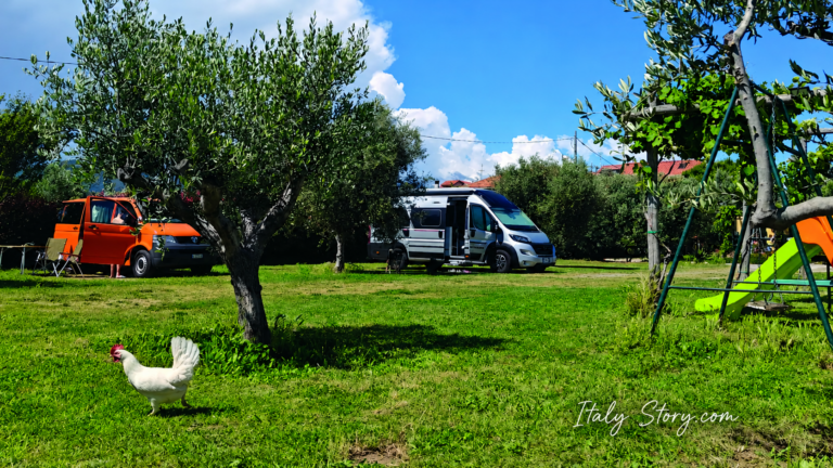 Camper travelling through the Italian countryside