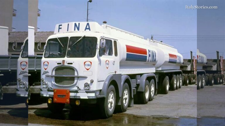 Vintage FIAT Fina fuel tanker on an Italian roadside