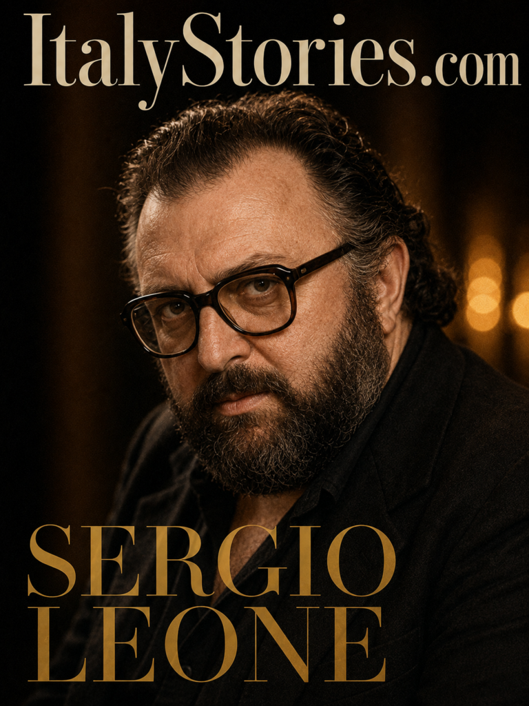 Portrait of Italian film director Sergio Leone on the ItalyStories.com profile cover